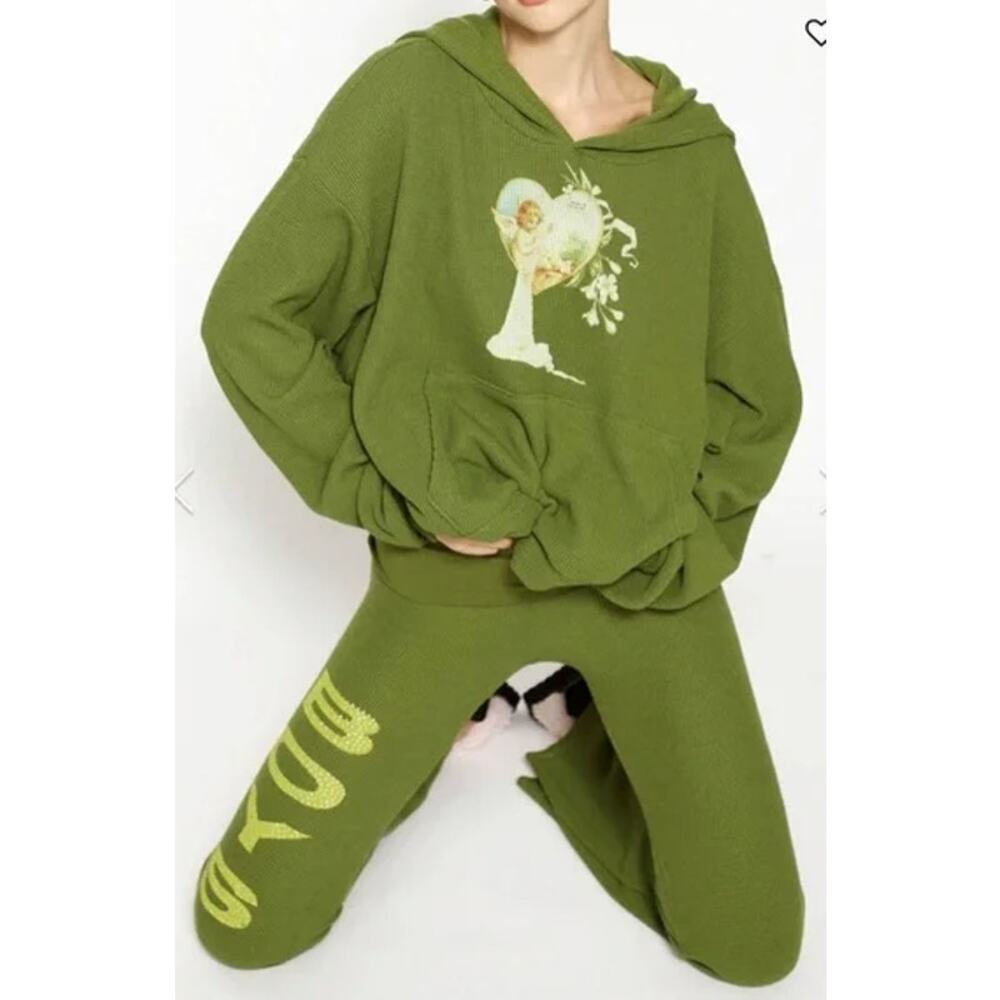 Boys Lie Perpetual Feelings Thermal Hoodie Olive Green One Size
